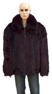 Winter Fur Burgundy Chevron Mink Jacket With Fox Collar M39R01BDT