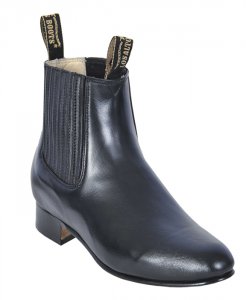 Los Altos Men's Black Genuine Charro Leather Work Short Boots w/ Rubber Sole 655105