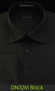 Avanti Uomo Solid Black Cotton Blend Dress Shirt With French Cuffs DN32M