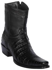 Los Altos Black Genuine Caiman Belly European Square Toe Low Shaftt Cowboy Boots 76B8205