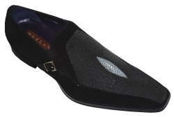 Mezlan "Rattaini" Black Suede Genuine Stingray Shoes with Buckle On The Side