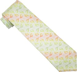 Stacy Adams Collection SA070 Beige / Lime / Tangerine Geometric Design 100% Woven Silk Necktie / Hanky Set