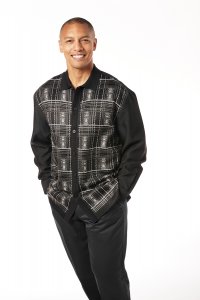 Silversilk Black / Grey / White Plaid Button Up Knitted Front Outfit 4412
