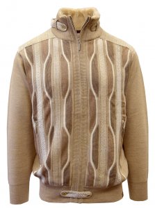Silversilk Camel / Beige / Tan Snakeskin Print Zip-Up Faux Fur Collar Sweater 3250