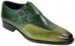 Duca Di Matiste "Como" Olive / Green Genuine Calfskin Double Monk Strap Loafer Shoes.