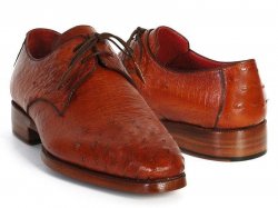 Paul Parkman ''33B76-TAB" Tobacco Genuine Ostrich Leather Derby Shoes