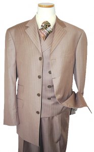 Steve Harvey Collection Taupe With Butter Pinstripes Vested Super 120's Merino Wool Suit 392/0004