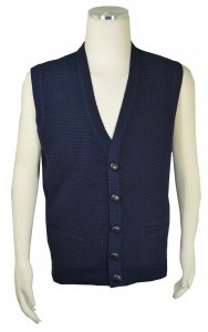 Bagazio Navy Blue Button-Up V-Neck Cardigan Sweater Vest BM1877