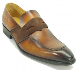 Carrucci Cognac Genuine Leather Modern Penny Loafer Shoes KS503-40.
