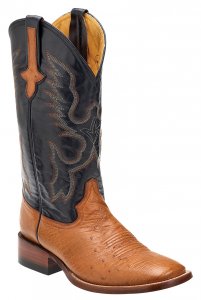 Ferrini 10293-02 Cognac / Navy Genuine Ostrich Leather S-Toe Cowboy Boots.