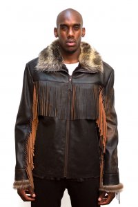 G-Gator Brown Leather Jacket With Fringes And Rabbit Lining 5110.