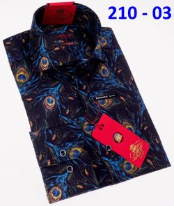Axxess Multicolored Cotton Peacock Feather Design Modern Fit Dress Shirt With Button Cuff 210-03.