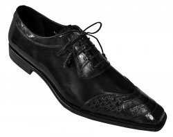 Mezlan "Victoria" Black Genuine Hornback Crocodile / Lambskin Shoes 13776-F