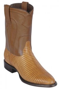 Los Altos Antique Saddle Genuine Lizard Round Roper Toe Cowboy Boots 690753