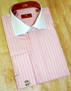 Steven Land Salmon/White Stripes 100% Cotton Dress Shirt