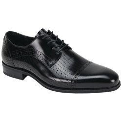 Giovanni "Lawrence" Black Genuine Calfskin Derby Lace-Up Perforated Shoes.
