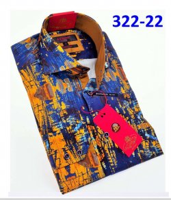 Axxess Gold / Blue Cotton Modern Fit Dress Shirt With Button Cuff 322-22.
