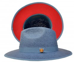 Bruno Capelo Denim Blue / Burnt Red Bottom Flat Brim Straw Fedora Hat KI-515