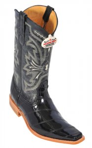 Los Altos Black Genuine All-Over Eel Square Toe Cowboy Boots 710805