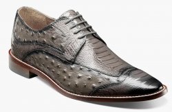 Stacy Adams "Fanelli" Grey Burnished Leather Ostrich Print Derby Shoes 25536-020