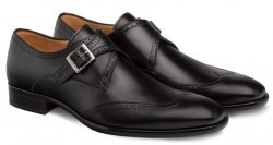 Mezlan "Forest" Black Genuine Calfskin Monk Strap Wing Tip Oxford Shoes 9268.