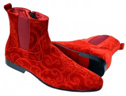 Antonio Cerrelli Red Paisley Velvet Chelsea Boots 6932
