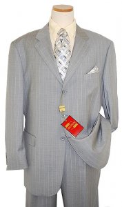 Mantoni Silver Grey with Beige Pinstripes Super 140's 100% Virgin Wool Suit