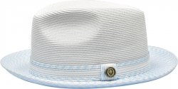 Bruno Capelo White / Light Blue Braided Straw Fedora Hat MA-925