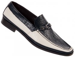 Mauri "3705" Black / Cream Genuine Shark Skin Leather Loafer Shoes
