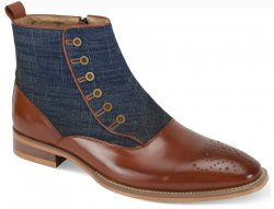Giovanni "Kendrick" Whisky / Blue Jean Denim Fabric / Calfskin Ankle Spat Boots