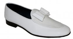 Duca Di Matiste "Amalfi" White Genuine Velvet / Patent Leather Matching Bow Tie Loafer Shoes.