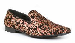 Giorgio Brutini "Connell" Black / Ruby Red / Gold Lurex / Velvet Slip On Loafer Shoes 176541-0