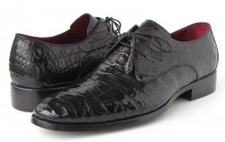 Paul Parkman ''55W77-BLK" Black Genuine Crocodile Leather Derby Shoes.