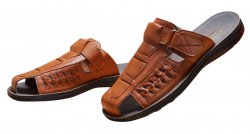 FFL Cognac Braided Vegan Leather Closed Toe Slide Sandals JK-07