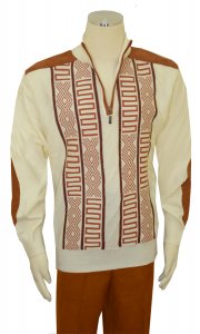 Bagazio Cream / Cognac Half-Zip Microsuede Sweater Outfit / Elbow Patches BM1882