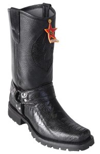 Los Altos Black Genuine Ostrich Leg Motorcycle Square Toe Cowboy Boots 55T0505