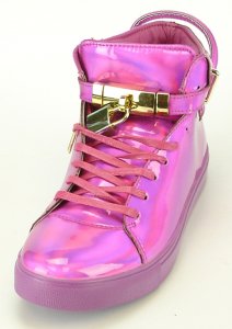 Encore By Fiesso Purple Patent Leather High Top Sneakers With Lock / Key FI2247.