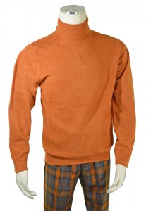Cigar Copper Velvet Modern Fit Turtleneck Sweater T-179