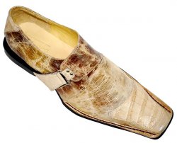 Tucci by Romano "Vegas" Beige Hornback Crocodile Shoes w/ Strap