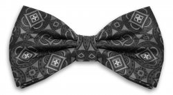 Gianfranco Black / Grey Medallion Design Silk Bow Tie / Hanky Set 3661