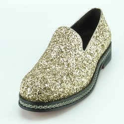 Fiesso Gold Genuine Leather Loafers With Silver Sole Bracelet FI7118.