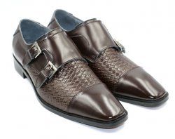 Steve Harvey "Paul" Brown Genuine Leather Shoes With Double Monk Straps