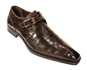 Mezlan Brown Crocodile Shoes With Monkstrap