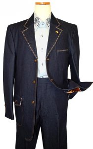 Falcone "Blu Martini" Dark Blue With Cognac/White Stitching Super 150's Denim Suit