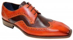 Duca Di Matiste "Saranno" Orange / Brown Genuine Italian Calfskin Wingtip Lace-Up Shoes.