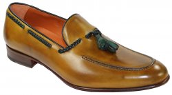 Emilio Franco 409 Mustard / Green Genuine Calf Loafer Shoes With Tassel.