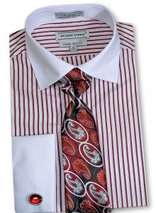 Avanti Uomo White / Burgundy Cotton Blend Slim Fit Shirt / Tie / Hanky / Cufflink SetDNS02