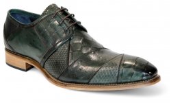 Duca Di Matiste "Imperio" Green Genuine Italian Calf Leather Crocodile/Ostrich/Lizard Print Lace-Up Dress Shoes.