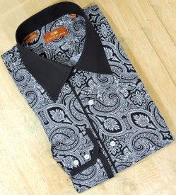 Steven Land Black White Paisley Design 100% Cotton Dress Shirt DS822
