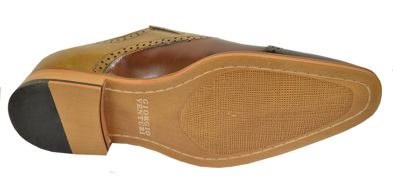 Bottom of Giorgio Venturi Brown Calfskin Leather Cap Toe Monk Strap Shoes